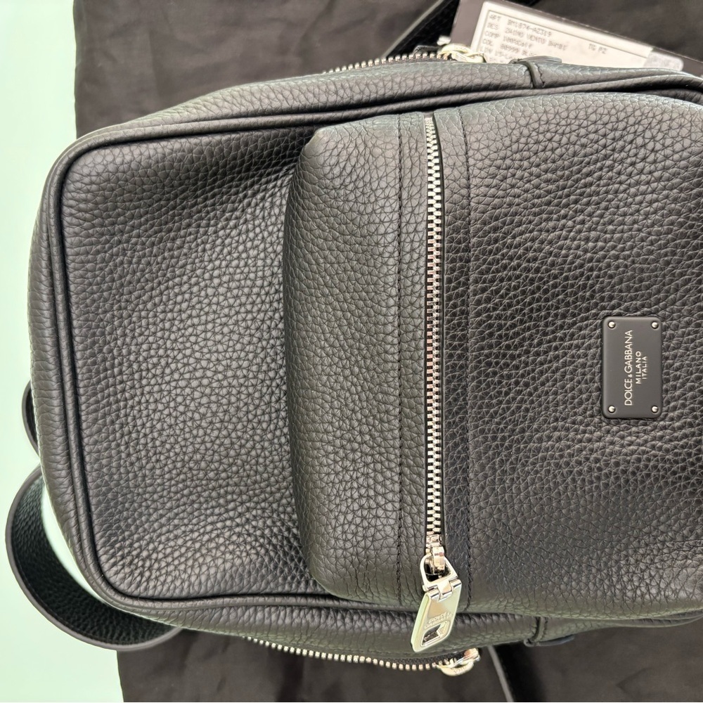 NWT AUTHENTIC DOLCE & GABBANA BLACK CALFSKIN LEATHER LOGO PALERMO BACKPACK BAG - Picture 8 of 8